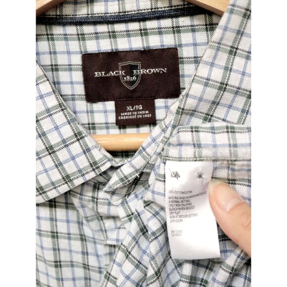 Men's Size XL Blue Green Thin Flannel Button Down Plaid Shirt BLACK & BROWN 1826 - Picture 3 of 6